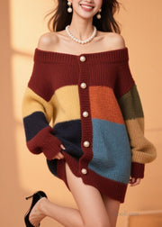 Plus Size Colorblock Button Knit Cardigans Fall