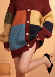 Plus Size Colorblock Button Knit Cardigans Fall