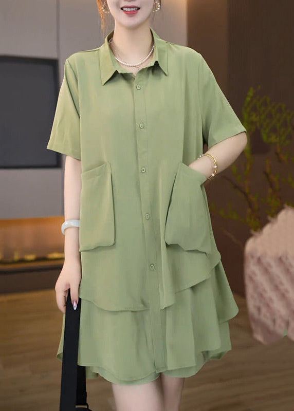 Plus Size Fruit Green Oversized Patchwork Two-Piece Set Summer