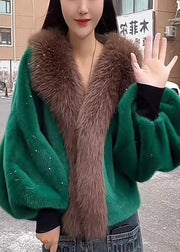 Plus Size Green Oversized Patchwork Faux Mink Hair Coats Winter