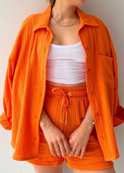 Plus Size Green Oversized Pocket Cotton 2 Piece Outfit Summer