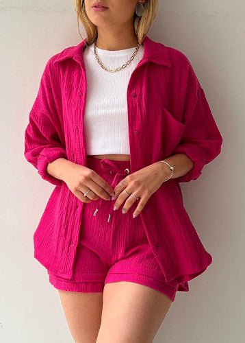 Plus Size Green Oversized Pocket Cotton 2 Piece Outfit Summer
