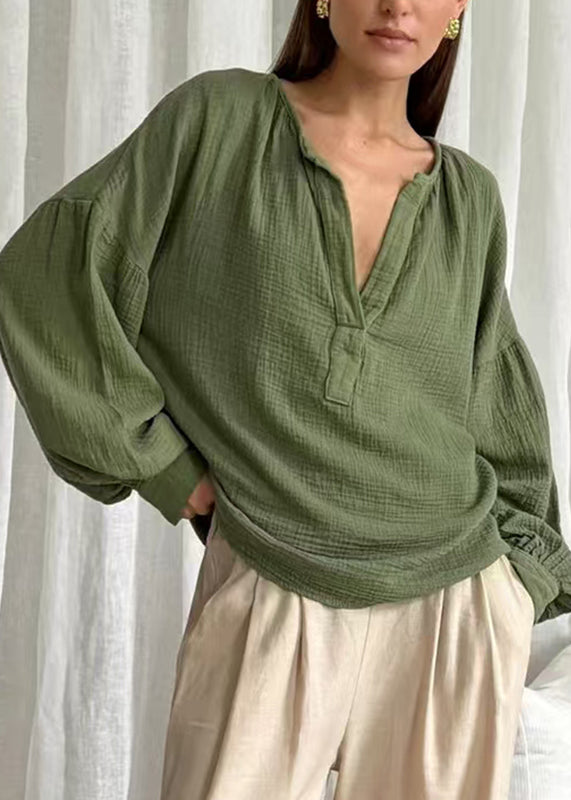 Plus Size Green V Neck Patchwork Solid Tops Fall