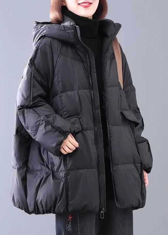 Plus Size Green Zippered Pockets Plaid Thick Hooded Parka Winter