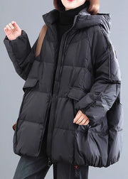 Plus Size Green Zippered Pockets Plaid Thick Hooded Parka Winter