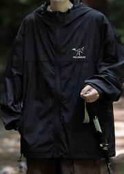 Plus Size Grey Hooded Embroideried Ice Silk Men UPF 50+ Coat Summer