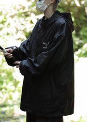 Plus Size Grey Hooded Embroideried Ice Silk Men UPF 50+ Coat Summer