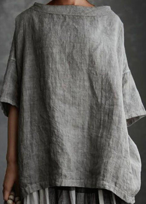 Plus Size Grey O-Neck Solid Patchwork T Shirts Summer
