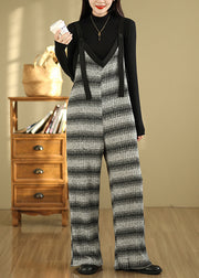Plus Size Grey Oversized Striped Cotton Overalls Jumpsuit Summer