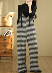 Plus Size Grey Oversized Striped Cotton Overalls Jumpsuit Summer