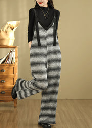 Plus Size Grey Oversized Striped Cotton Overalls Jumpsuit Summer