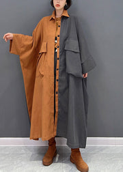 Plus Size Grey Patchwork Orange Peter Pan Button Collar Coat Fall