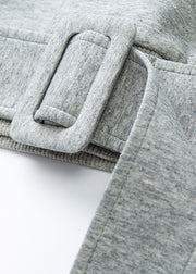 Plus Size Grey Patchwork Sashes Sweatshirt Lantern Sleeve