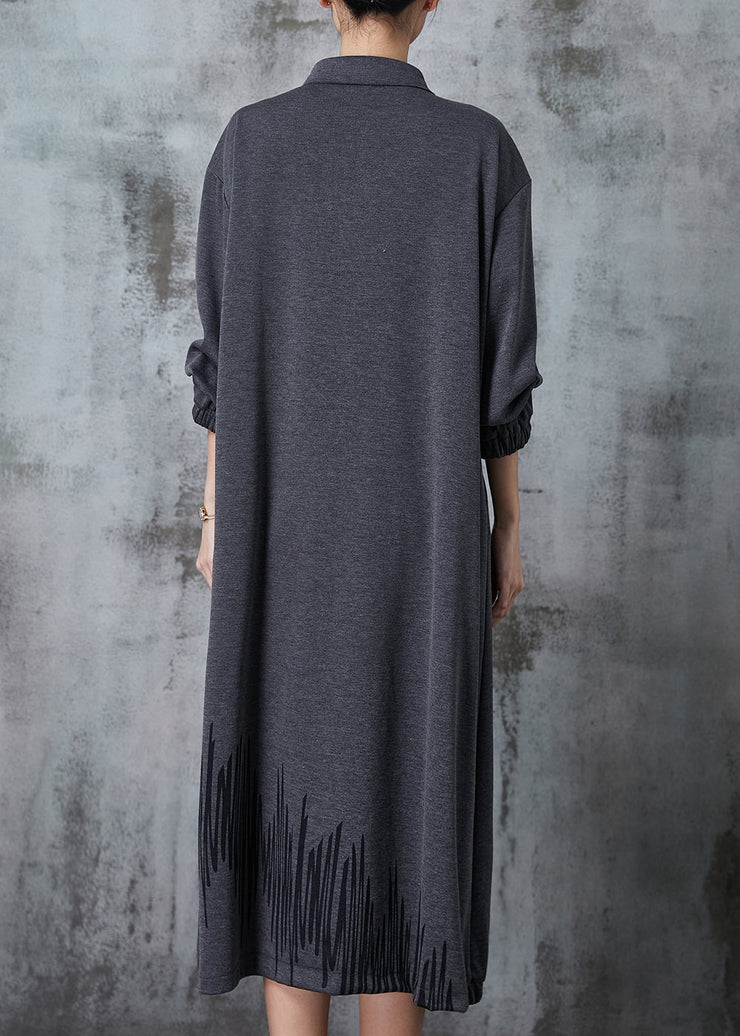 Plus Size Grey Peter Pan Collar Patchwork Cotton Maxi Dresses Spring
