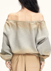 Plus Size Grey Slash Neck Drawstring T Shirt Fall