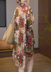 Plus Size Khaki Oversized Print Cotton Two Pieces Set Summer