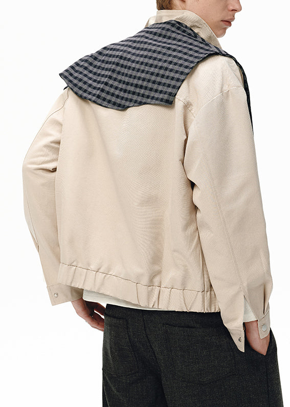 Plus Size Khaki Plaid Removable Patchwork Cotton Mens Coats Fall