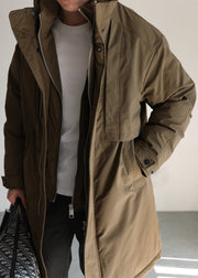 Plus Size Khaki Stand Collar Zippered Duck Down Men Parka Winter