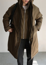 Plus Size Khaki Stand Collar Zippered Duck Down Men Parka Winter