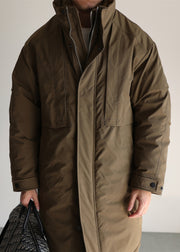 Plus Size Khaki Stand Collar Zippered Duck Down Men Parka Winter