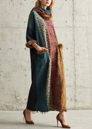 Plus Size Leopard Print Patchwork Faux Fur Long Dresses Fall