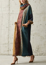 Plus Size Leopard Print Patchwork Faux Fur Long Dresses Fall