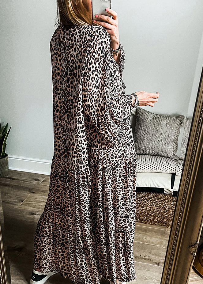 Plus Size Leopard V Neck Patchwork Maxi Dress Fall