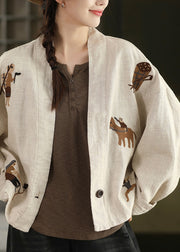 Plus Size Linen Embroidered Button Cozy Coats Fall