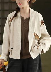 Plus Size Linen Embroidered Button Cozy Coats Fall