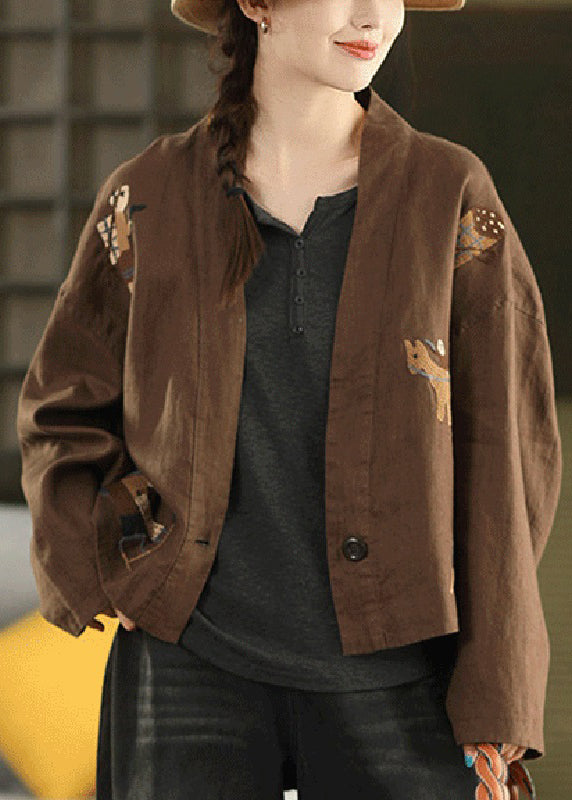 Plus Size Linen Embroidered Button Cozy Coats Fall