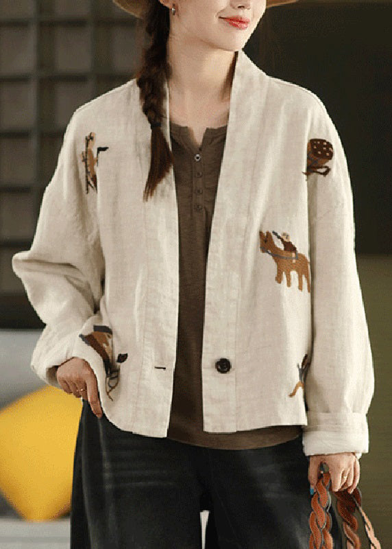 Plus Size Linen Embroidered Button Cozy Coats Fall