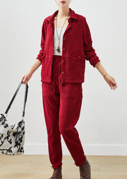 Plus Size Mulberry Chinese Button Patchwork Warm Fleece Two Pieces Set Winter
