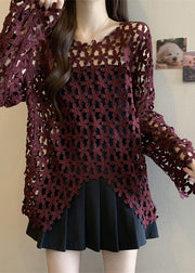Plus Size Mulberry Embroidered Floral Sheer Tops Fall