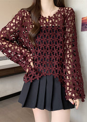 Plus Size Mulberry Embroidered Floral Sheer Tops Fall