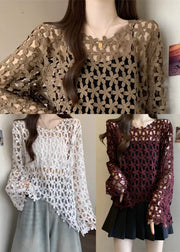 Plus Size Mulberry Embroidered Floral Sheer Tops Fall