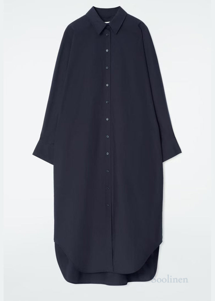 Plus Size Navy Peter Pan Collar Cotton Long Shitrs Tunic Dress Spring