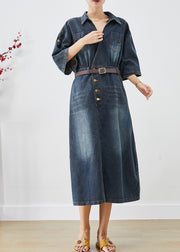 Plus Size Navy V Neck Denim Holiday Dress Spring