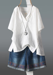 Plus Size Navy V Neck Wrinkled Linen Tank Summer