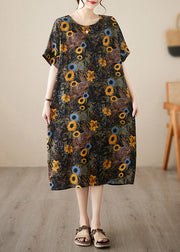 Plus Size O-Neck Print Maxi Dresses Short Sleeve