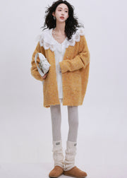 Plus Size Orange Oversized Pockets Knit Cardigans Winter