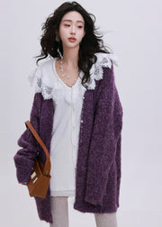 Plus Size Orange Oversized Pockets Knit Cardigans Winter