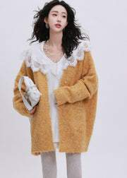 Plus Size Orange Oversized Pockets Knit Cardigans Winter