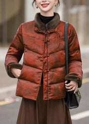 Plus Size Orange Print Chinese Button Duck Down Winter Coats Winter