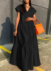 Plus Size Orange V Neck Patchwork Long Dress Summer