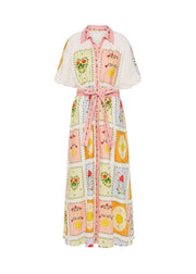 Plus Size Peter Pan Collar Tie Waist Maxi Shirts Dress Short Sleeve
