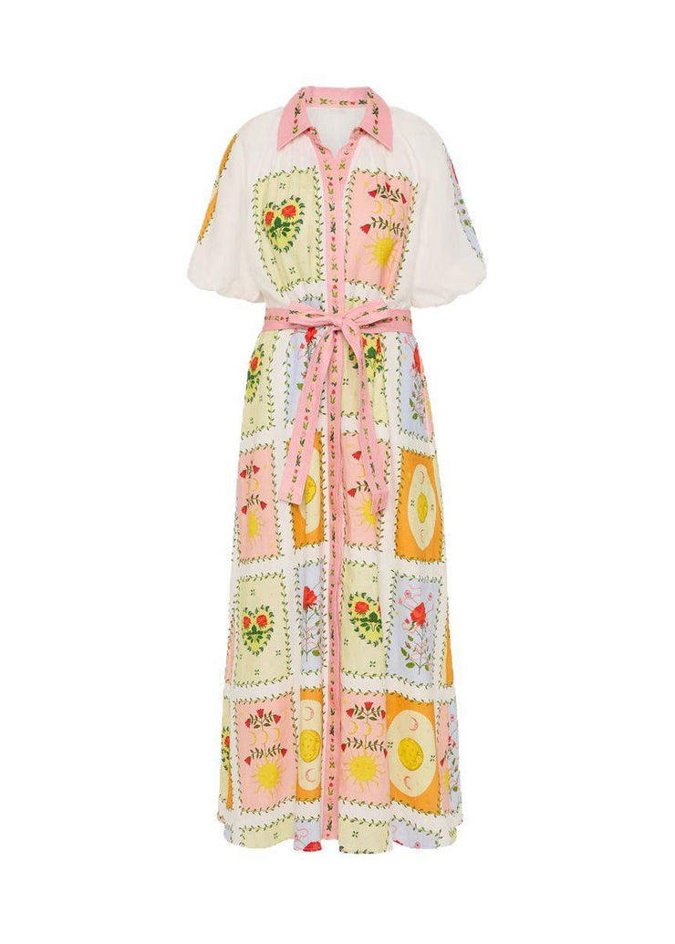 Plus Size Peter Pan Collar Tie Waist Maxi Shirts Dress Short Sleeve