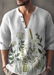 Plus Size Pink Button Print Linen Mens T Shirt Fall