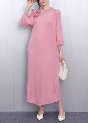 Plus Size Pink Floral Decorated Chiffon Party Dresses Summer