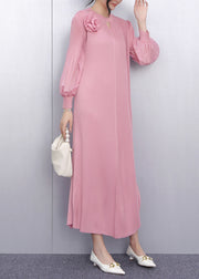 Plus Size Pink Floral Decorated Chiffon Party Dresses Summer