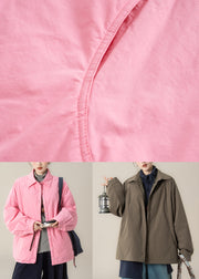Plus Size Pink Peter Pan Collar Pockets Cotton Filled Shirts Coats Winter
